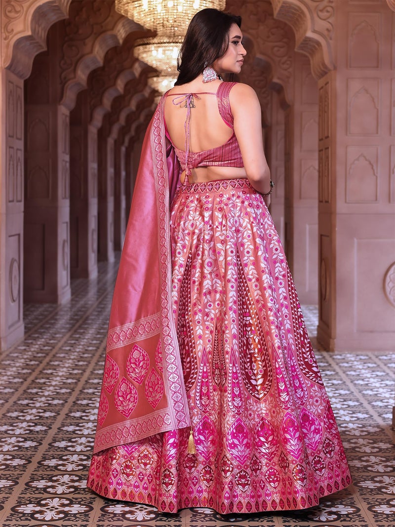 PURVAJA Women'S Kanjivaram Semi-Stitched Lehenga Choli (Nayab-Pink_Pink_Free Size) - Image 3
