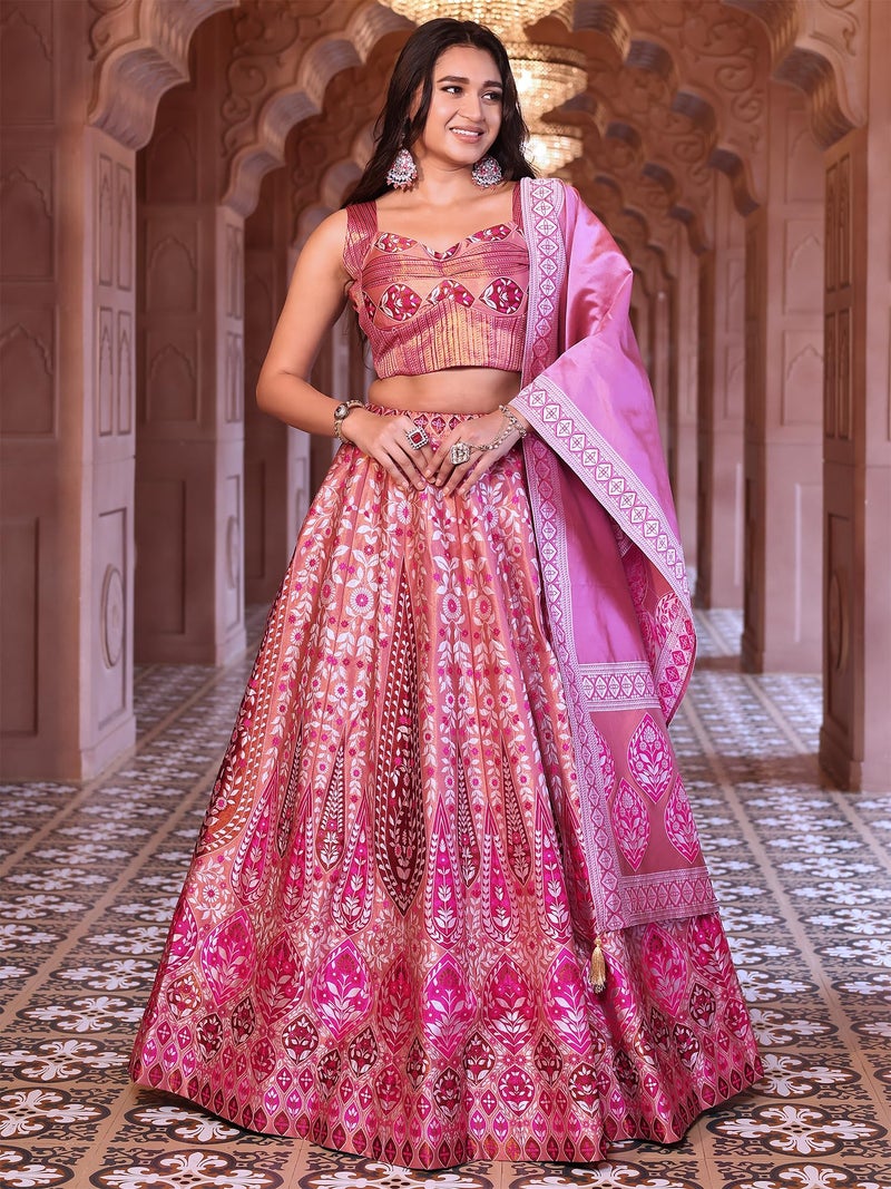 PURVAJA Women'S Kanjivaram Semi-Stitched Lehenga Choli (Nayab-Pink_Pink_Free Size) - Image 4