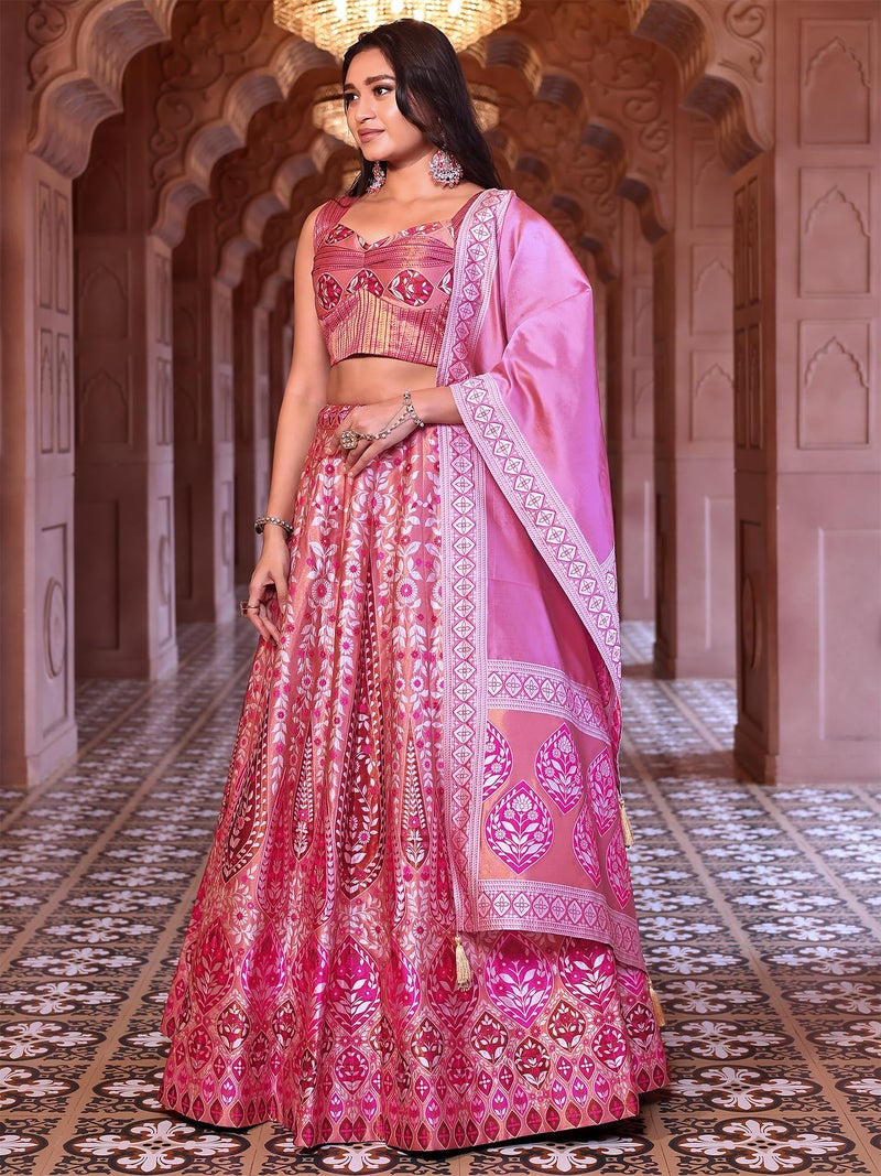 PURVAJA Women'S Kanjivaram Semi-Stitched Lehenga Choli (Nayab-Pink_Pink_Free Size) - Image 2