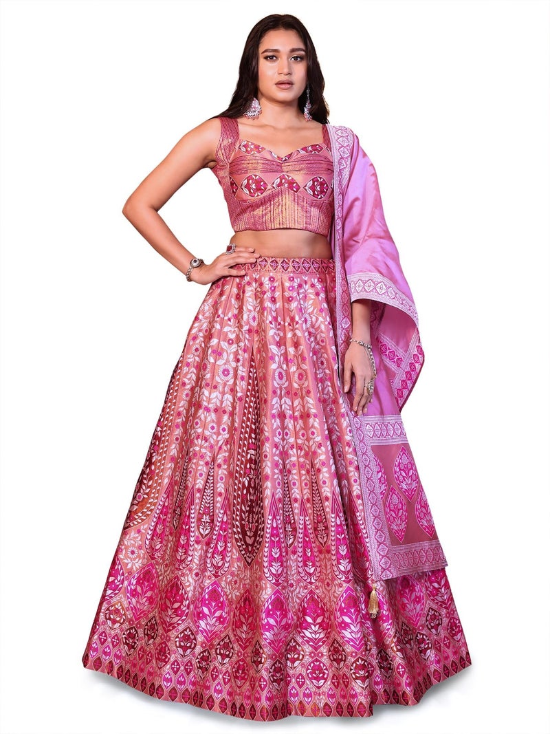 PURVAJA Women'S Kanjivaram Semi-Stitched Lehenga Choli (Nayab-Pink_Pink_Free Size) - Image 1