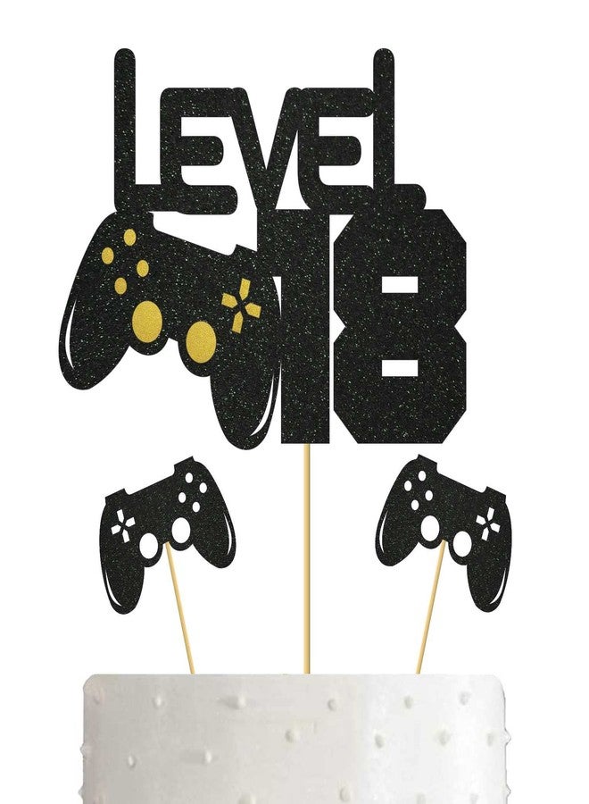 SVM CRAFT® Black Glitter Level 18 Cake Topper - Level Up 18th Birthday Cake Topper - Happy 18th Birthday, 18 Year Old for Gamer Theme Party Decorations