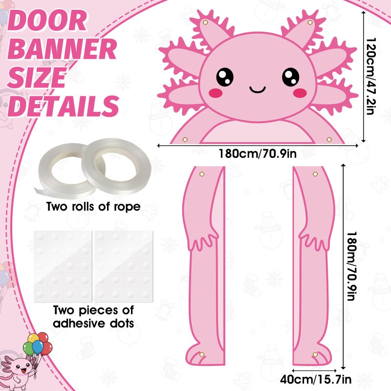 AKAIXI Axolotl Winter Birthday Party Decorations Pink Axolotl Door Cover Arch Decor Front Door Porch Banner Backdrop Wall Decor for Indoor Outdoor Yard Garage Cartoon Archway Baby Shower Party Supplies - Image 2