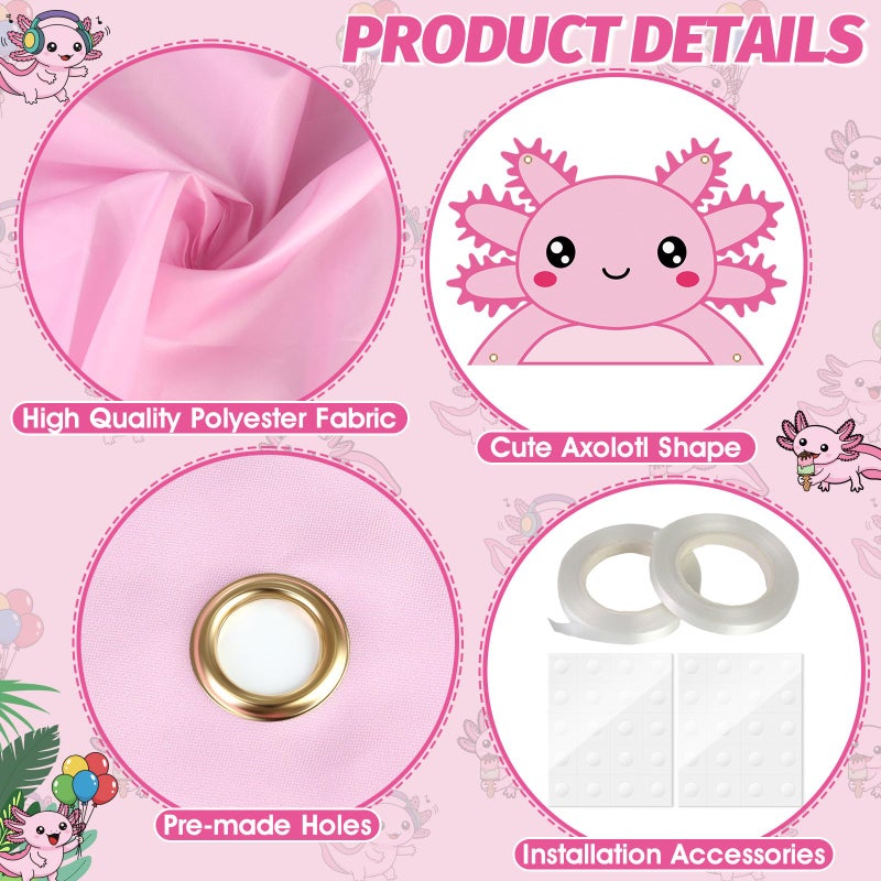 AKAIXI Axolotl Winter Birthday Party Decorations Pink Axolotl Door Cover Arch Decor Front Door Porch Banner Backdrop Wall Decor for Indoor Outdoor Yard Garage Cartoon Archway Baby Shower Party Supplies - Image 3