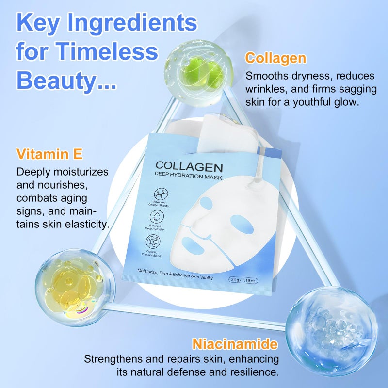O.SECERT Collagen Face Mask - Overnight Hydrating Sheet Mask, Hydrogel Deep Wrapping Mask, Night Lifting Facial Masks for Women Skin Care, Restores Elasticity, Moisturizing & Firmness for All Skin Types (Skin) - Image 3