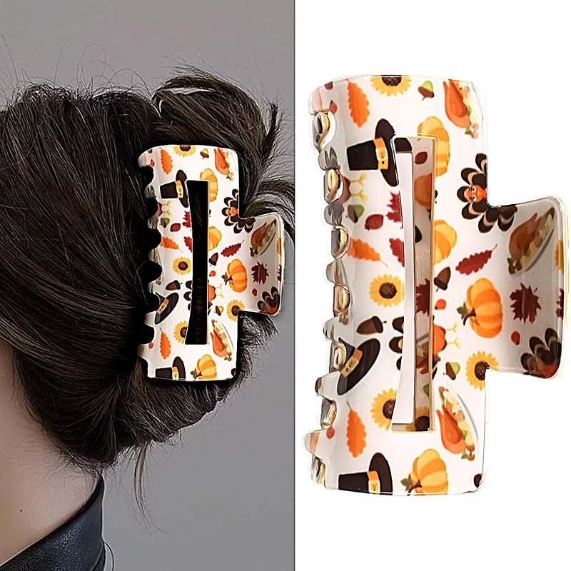 Thanksgiving Square Claw Clips For Women Girls Thick Hair Fall Pumpkin Maple Leaf Design Medium NonSlip Rectangular Hair Clips Hair Styling Accessories Gifts 1Pcs
