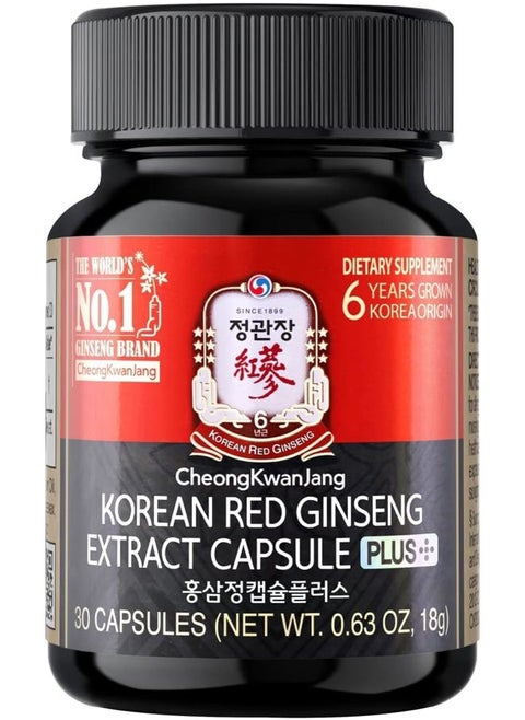 CheongKwanJang Korean Red Ginseng Extract Capsules Plus | All-in-1 Focus Pills for Men & Women | Natural Energy Supplements,Circulation, Immune Support, Brain Booster | 30 Capsules