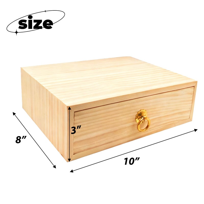 LONG TAO Natural Wooden Storage Box Desk Drawer Single Wood Cabinet Organizer Drawer Tabletop Storage Organization Box with Metal Handle for Desk Home Office Counter Craft Decor (1 Drawer) - Image 2