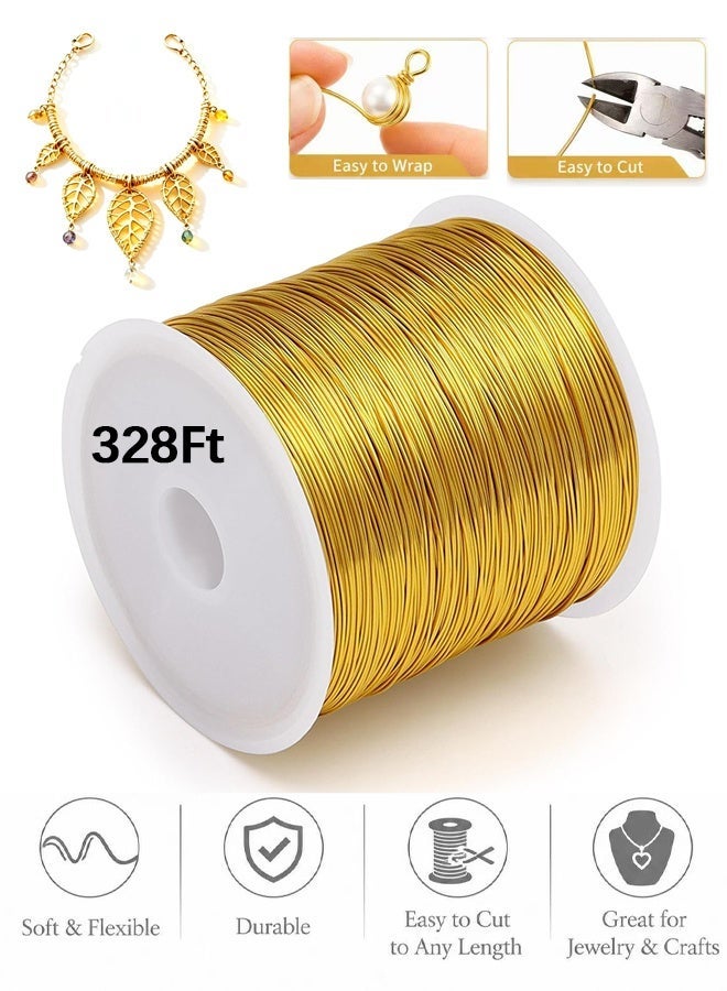 Wffo 328Ft 0.4MM Jewelry Wire, 26 Gauge Tarnish Resistant Beading Wire for Jewelry Making Supplies and Crafting, Copper Beading Wires for Bracelet Making and DIY Artwork (Gold) - Image 1