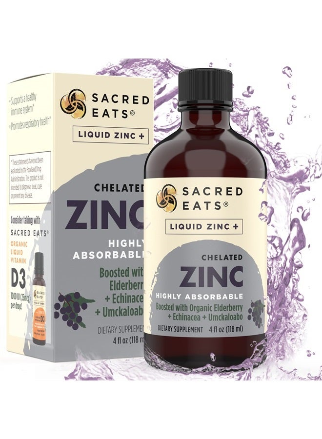 Sacred Eats Liquid Zinc (Glycinate Chelate) with Organic Elderberry & Echinacea (High in Quercetin) | 4-in-1 Immune Suport Supplement for Adults & Kids, Great Tasting | Alcohol & Gluten Free, Non GMO (4.0 Oz) - Image 1