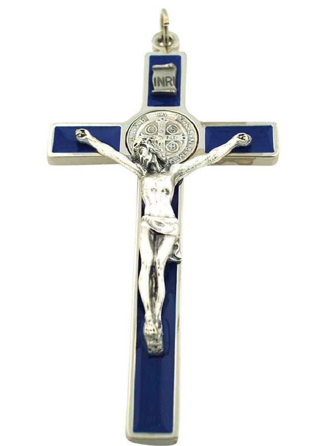 VENERARE Vatican Imports St. Benedict Wall Crucifix with Colored Enamel and Booklet Explaining The St. Benedict Medal (Blue) - Image 2