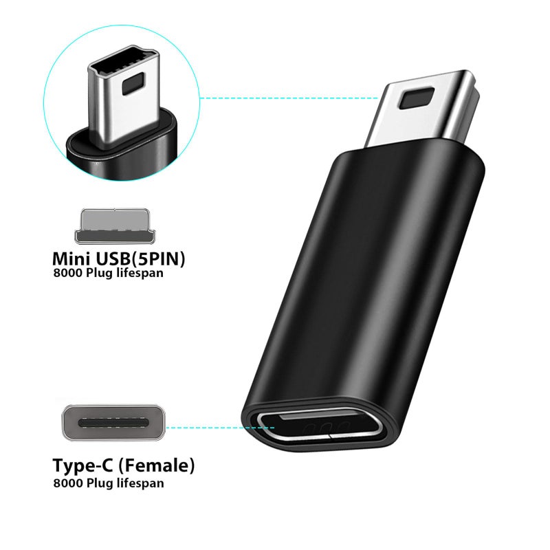 TFAK 4Pack USBC to Mini USB Adapter, USB Mini to Usbc Adapter Supports Charge & Data Sync Compatible with Digital Camera,GPS Receiver,Dash Cam,MP3 Player and Other mini Device - Image 2
