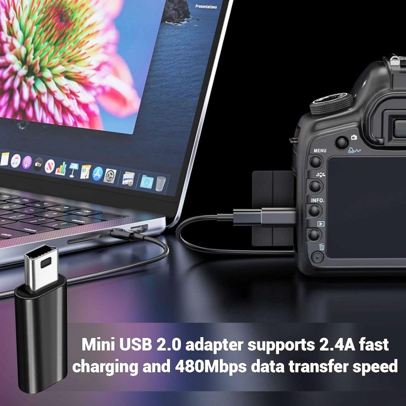 TFAK 4Pack USBC to Mini USB Adapter, USB Mini to Usbc Adapter Supports Charge & Data Sync Compatible with Digital Camera,GPS Receiver,Dash Cam,MP3 Player and Other mini Device - Image 5