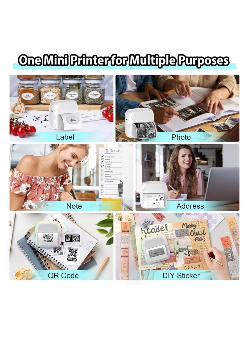 Mini Sticker Printer, with Rgb Light Pocket Inkless Thermal Printer Fit for Ios&Android, Bluetooth Smart Portable(with 5 Color Pens+5 Rolls of Printing Paper + 5 Rolls of Self-Adhesive Paper) - Image 3