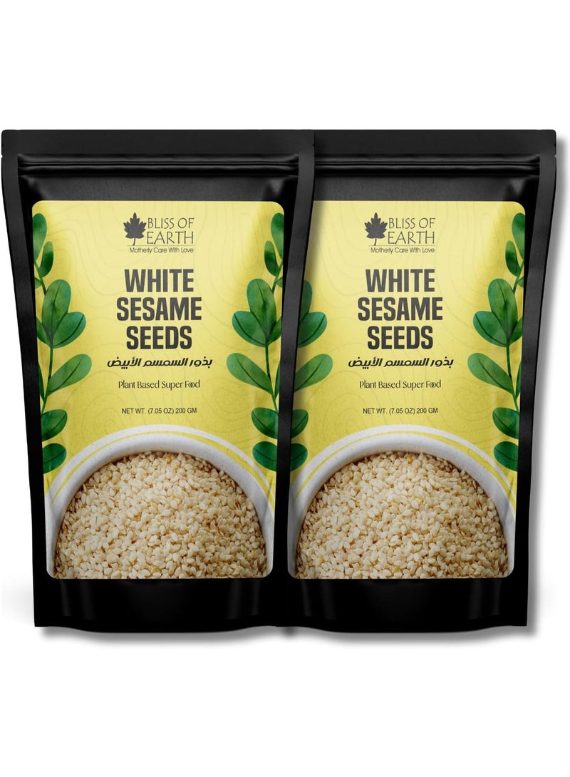 BLISS OF EARTH White Sesame Seeds 200g x 2 – Premium Natural Whole Til Seeds for Tahini, Baking & Healthy Cooking – Non‑GMO, Nutrient‑Rich & Versatile Ingredient - Image 1