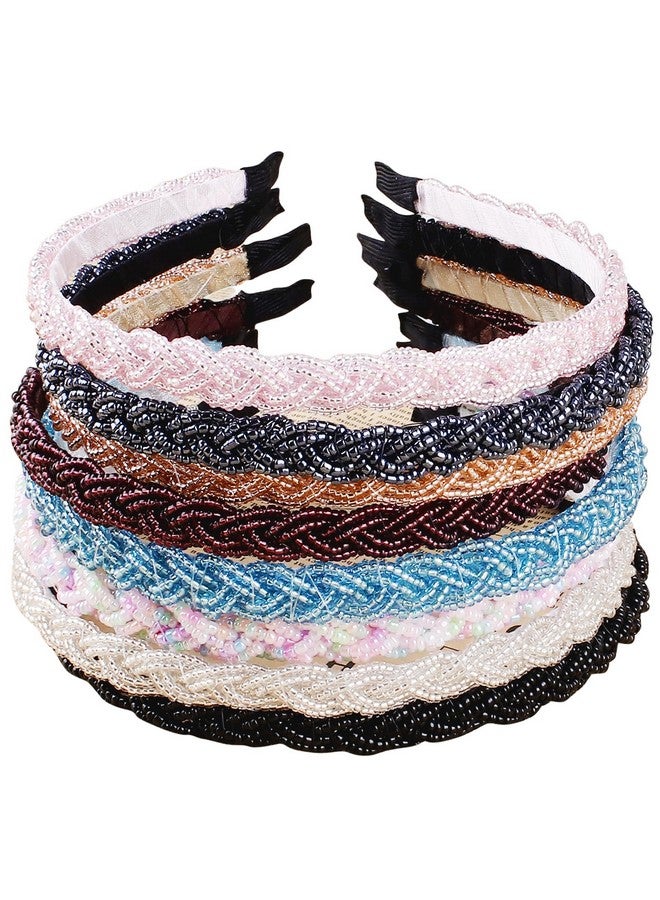 FASOTY Asoty 8 Pieces Beaded Headband Sparkly Crystal Beaded Hair Hoop Colorful Braided Thin Headbands For Women Girls Fashion Hair Bands Hair Accessories 8 Colors - Image 1