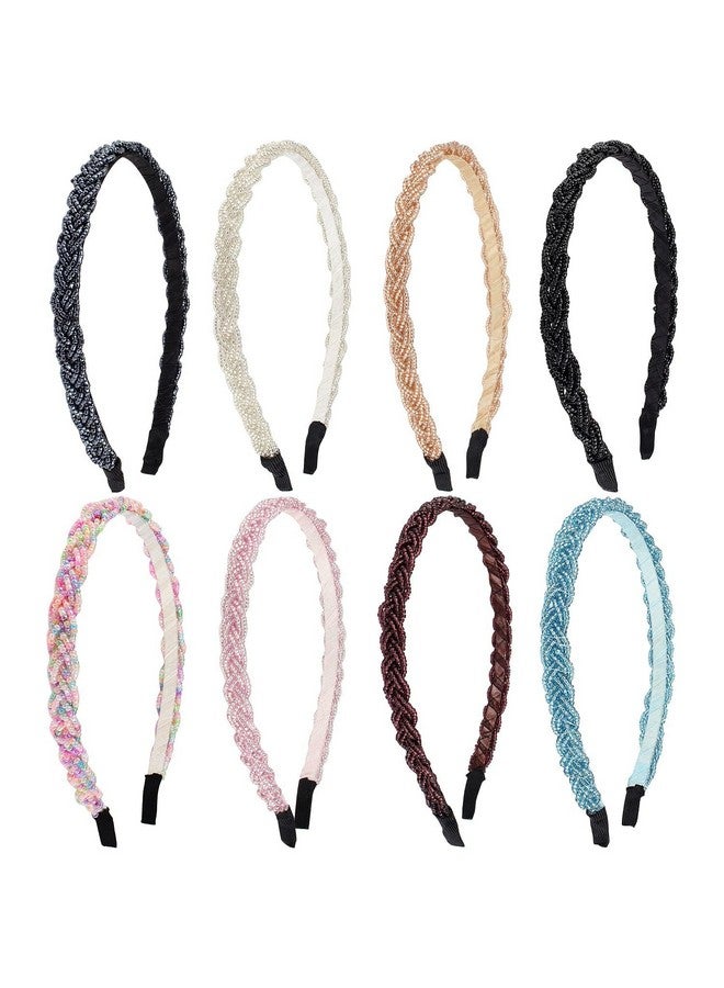 FASOTY Asoty 8 Pieces Beaded Headband Sparkly Crystal Beaded Hair Hoop Colorful Braided Thin Headbands For Women Girls Fashion Hair Bands Hair Accessories 8 Colors - Image 3