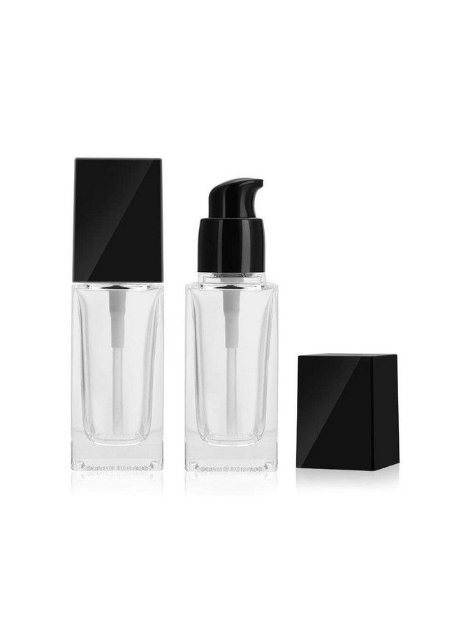 SYBL 2Pcs 1Oz Square Glass Pump Bottles Clear Lotion Containers With Black Pump Head Empty Travel Vials For Foundation Cleanser Essential Oils Liquids Cream  - Image 2