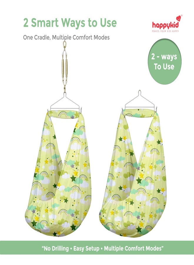 Happykid Baby Cradlé Set | Durable Cotton Cloth, Mosquito Net, Spring, Hanger Jhoola (Green) - Image 5