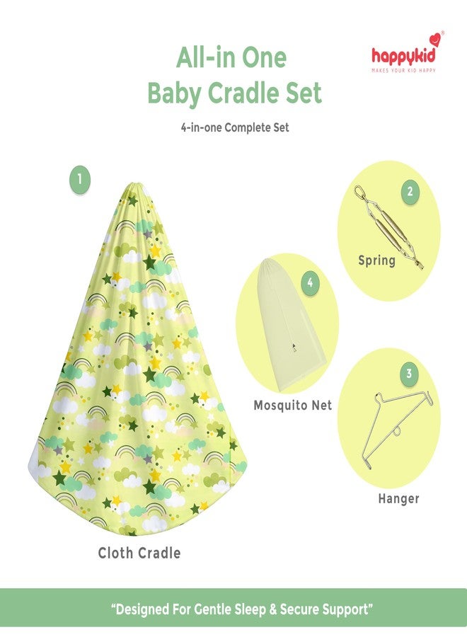 Happykid Baby Cradlé Set | Durable Cotton Cloth, Mosquito Net, Spring, Hanger Jhoola (Green) - Image 2