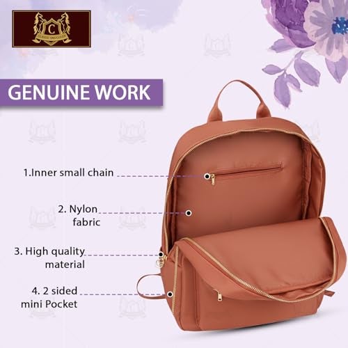 Global Impex Ethnic Style Waterproof Oxford Backpack | Ladies Fashion Travel Canvas Bag | Large Capacity Nylon Collage Bagpack | Girls Printed Laptop Backpack (Cinnamon Brown) - Image 4