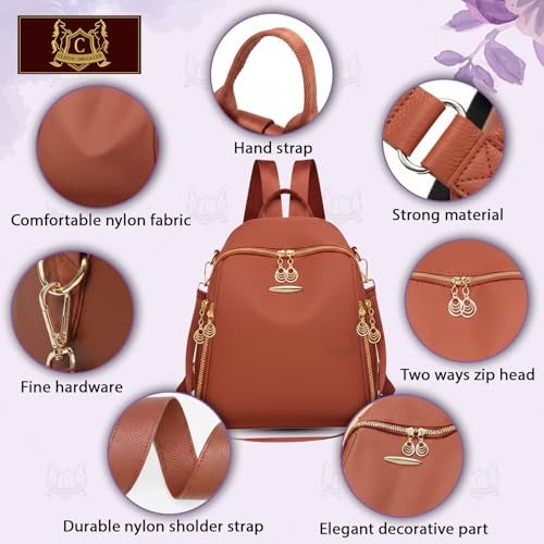 Global Impex Ethnic Style Waterproof Oxford Backpack | Ladies Fashion Travel Canvas Bag | Large Capacity Nylon Collage Bagpack | Girls Printed Laptop Backpack (Cinnamon Brown) - Image 2