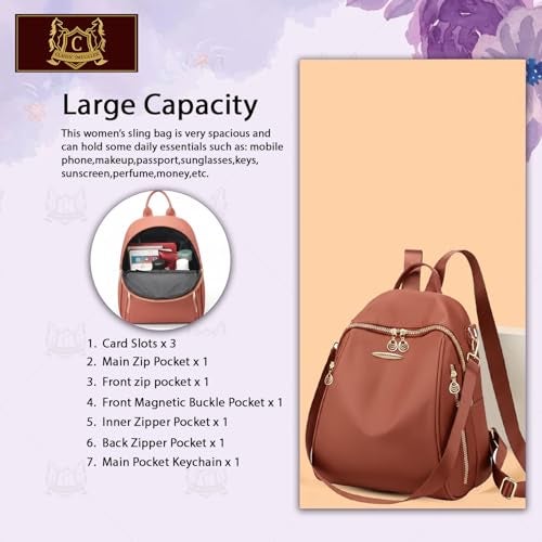 Global Impex Ethnic Style Waterproof Oxford Backpack | Ladies Fashion Travel Canvas Bag | Large Capacity Nylon Collage Bagpack | Girls Printed Laptop Backpack (Cinnamon Brown) - Image 5