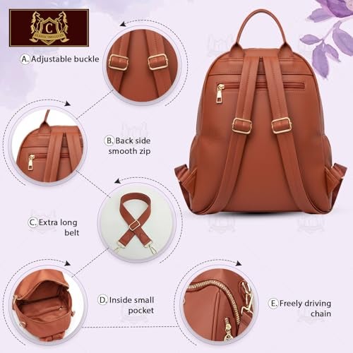 Global Impex Ethnic Style Waterproof Oxford Backpack | Ladies Fashion Travel Canvas Bag | Large Capacity Nylon Collage Bagpack | Girls Printed Laptop Backpack (Cinnamon Brown) - Image 3