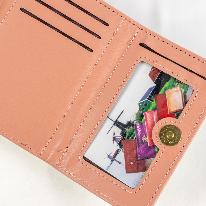 محفظة وحاملة بطاقات جلد بينك تحتوي على جيوب متعددة للنقود والبطاقات - Image 4