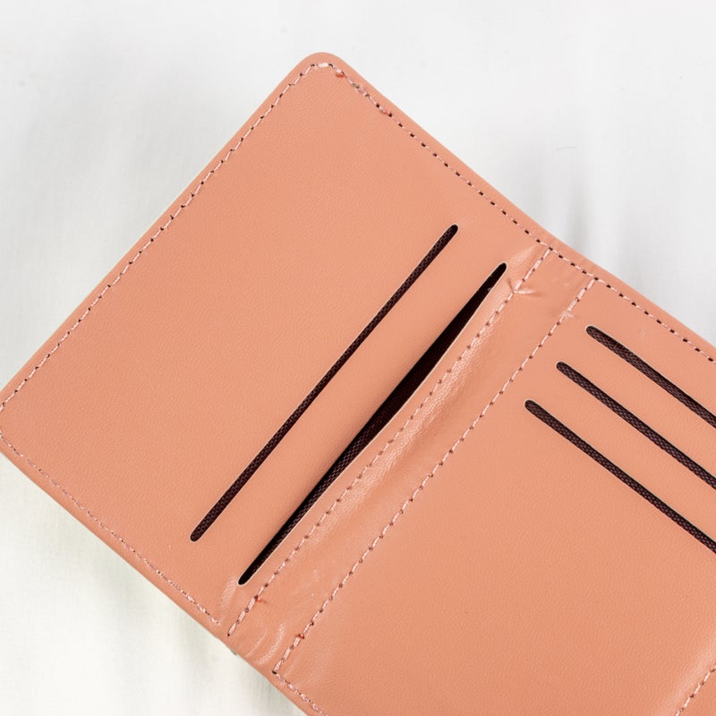 محفظة وحاملة بطاقات جلد بينك تحتوي على جيوب متعددة للنقود والبطاقات - Image 3