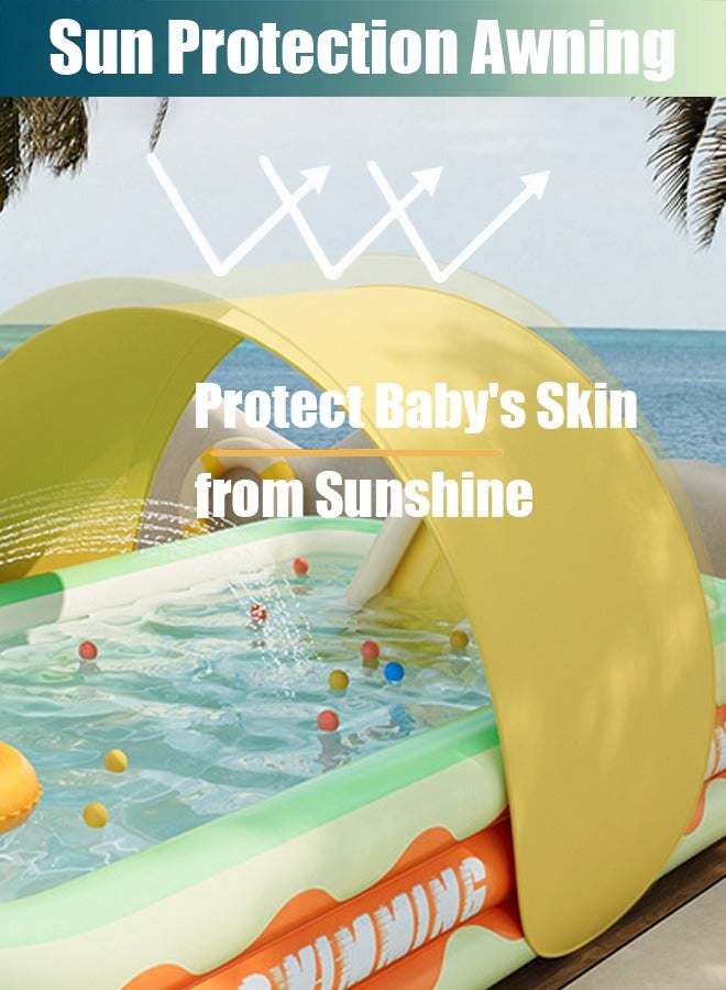 VUCATIN Inflatable Swimming Pool with Water Slide Inflatable Slide Water Pool with Inflatable Water Gun and Awning Inflatable Mega Bouncy Castle Water Park Swim Centre Pools for Backyard Garden Summer Water Party (210X145X56cm) - Image 2