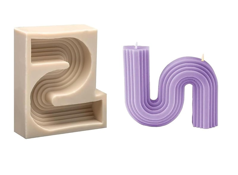 Shoppeecity 1pc Geometric S Shape Candle Silicone Mold 3D Abstract Architectural Candle Mold Geometric Line Wave Soap Mould Simple Lines Shape Resin Wax Moulds for Clay Making Handicrafts Home Decoration S Shape - Image 1