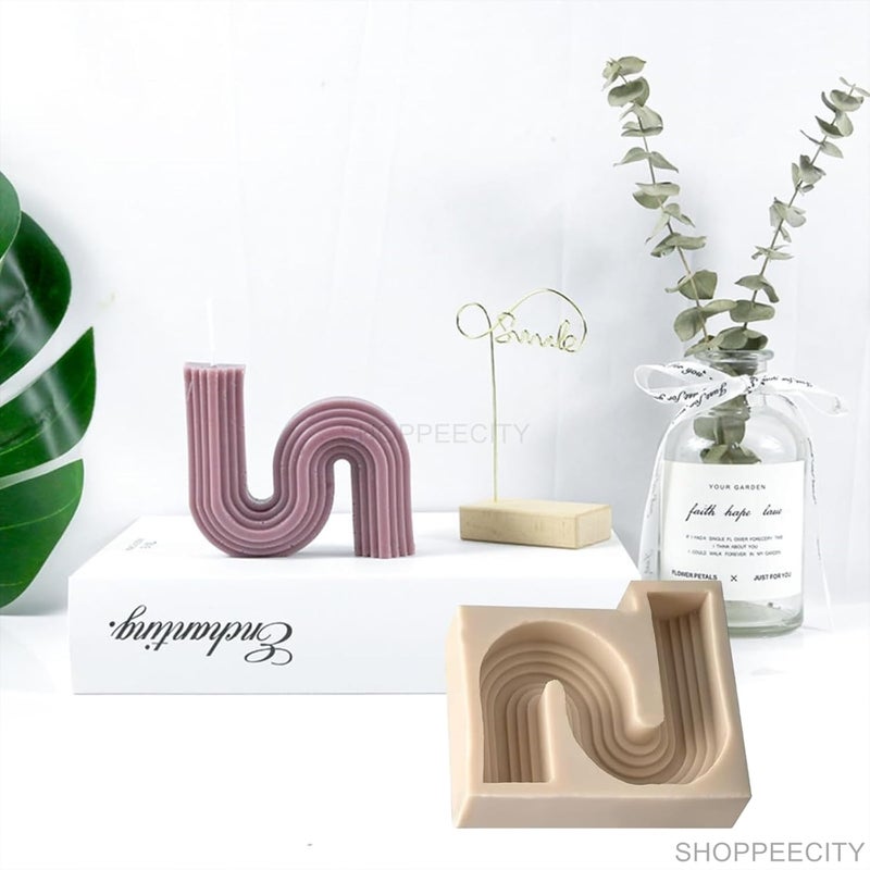 Shoppeecity 1pc Geometric S Shape Candle Silicone Mold 3D Abstract Architectural Candle Mold Geometric Line Wave Soap Mould Simple Lines Shape Resin Wax Moulds for Clay Making Handicrafts Home Decoration S Shape - Image 2