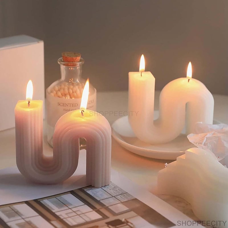 Shoppeecity 1pc Geometric S Shape Candle Silicone Mold 3D Abstract Architectural Candle Mold Geometric Line Wave Soap Mould Simple Lines Shape Resin Wax Moulds for Clay Making Handicrafts Home Decoration S Shape - Image 3