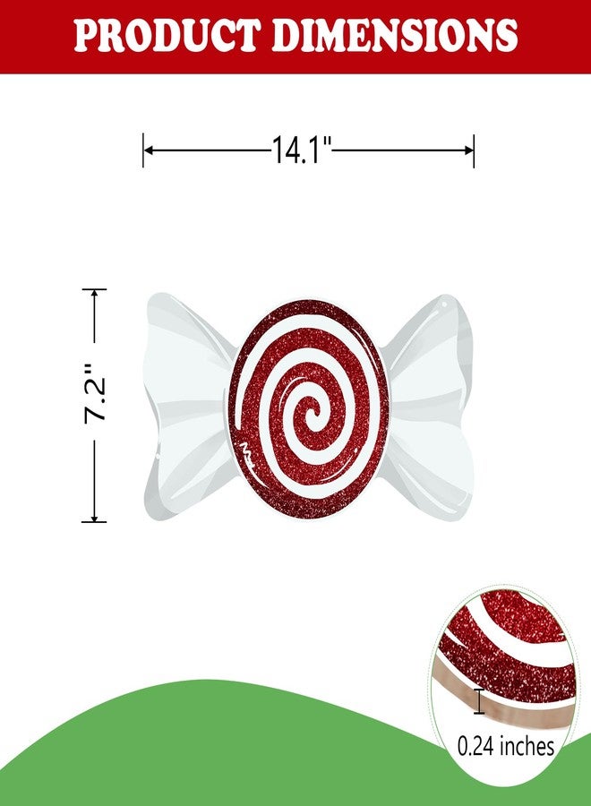Bolisom Christmas Red Peppermint Candy Front Door Sign, Xmas Glitter White Wrapper Wood Hanger Outdoor Outside Porch Home Decor, Winter Holiday Wooden Wreath Indoor Wall Hanging Decoration - Image 2