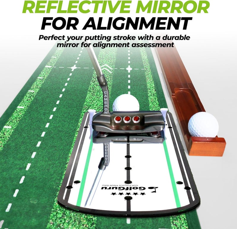 Golfguru 9.8ft Indoor Putting Green Mat with Automatic Ball Return & Mirror - Image 5