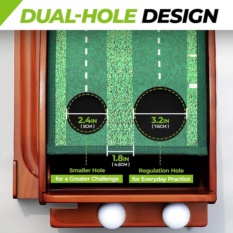 Golfguru 9.8ft Indoor Putting Green Mat with Automatic Ball Return & Mirror - Image 2