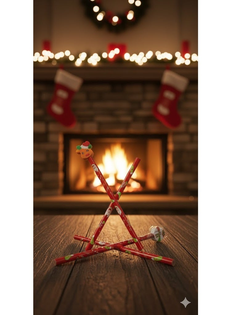 Christmas Pencil with Eraser – Red – Assorted Designs – 4 Pieces – Bundle - Image 2