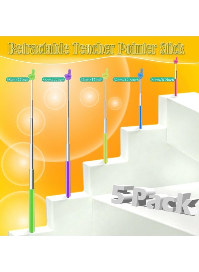 Meetion 5 Pack Retractable Teacher Pointer Stick, Telescope Mini Extendable Pointer Finger Stick with Anti Slip Grip, 5 Candy-Colored Tips, for Classroom Reading and Presentation Whiteboard - Image 2