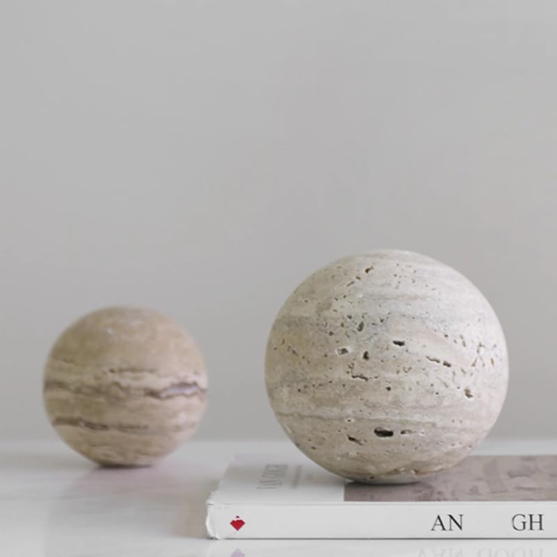Artisanal Abode Yellow Travertine Marble Sphere, Hand-Polished Natural Stone Ball Decor, Living Room Accent (10cm Diameter) - Image 1