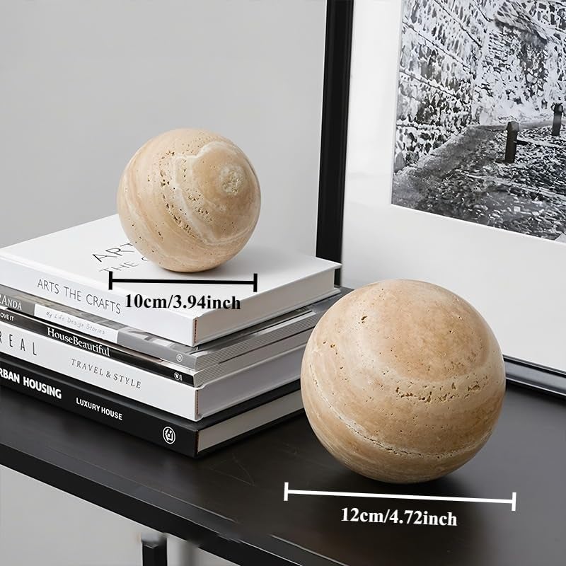 Artisanal Abode Yellow Travertine Marble Sphere, Hand-Polished Natural Stone Ball Decor, Living Room Accent (10cm Diameter) - Image 2