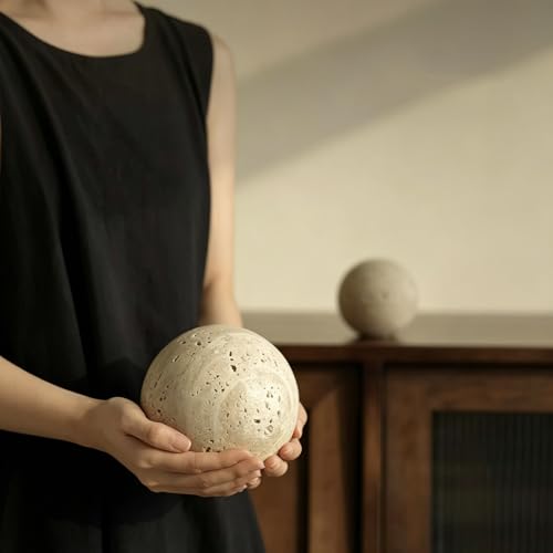 Artisanal Abode Yellow Travertine Marble Sphere, Hand-Polished Natural Stone Ball Decor, Living Room Accent (10cm Diameter) - Image 4