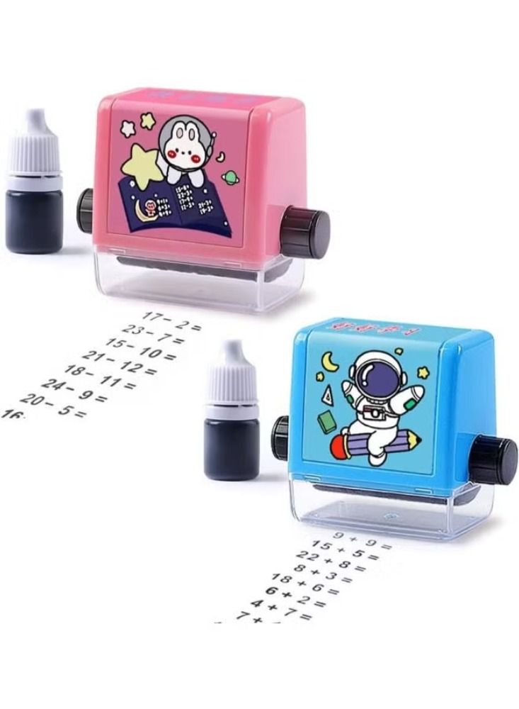 Dreamzon 2Pcs Roller Digital Teaching Stamp With ink Addition Subtraction Seal Arithmetic Artifact Math Roller Stamp with Ink for School Teaching Supplies - Image 1