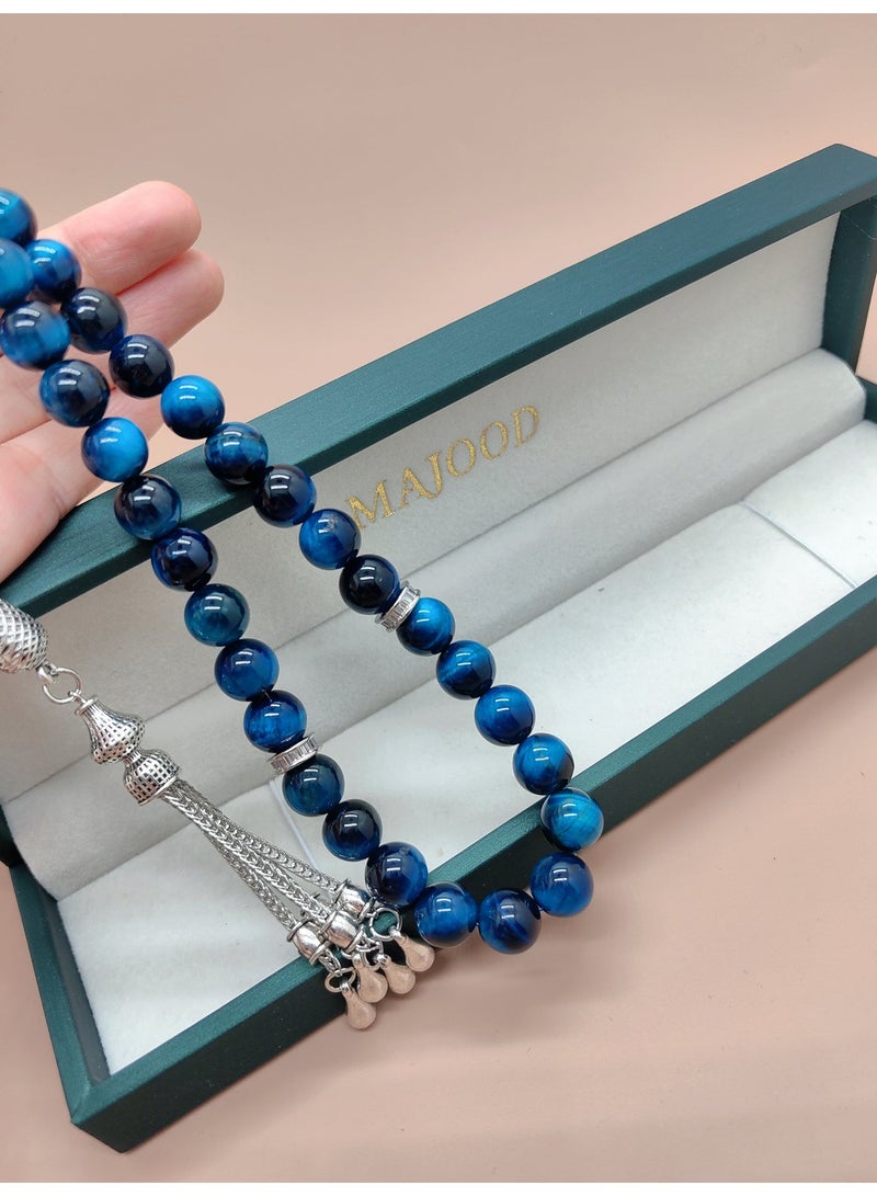 MAJOOD/33 Natural Tiger's Eye Round Stone Prayer Beads/Tasbih/10MM/For Men and Women/Gift Box Set Suitable for Ramadan Gifts - Image 5