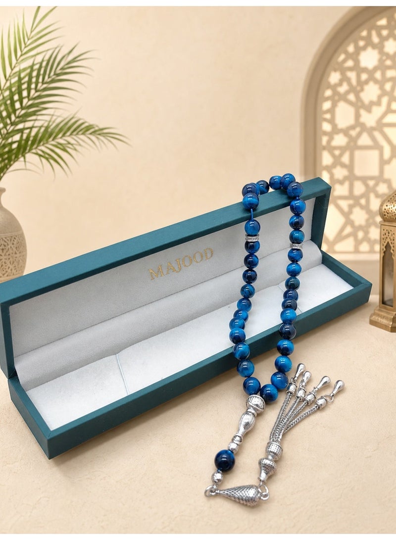 MAJOOD/33 Natural Tiger's Eye Round Stone Prayer Beads/Tasbih/10MM/For Men and Women/Gift Box Set Suitable for Ramadan Gifts - Image 4