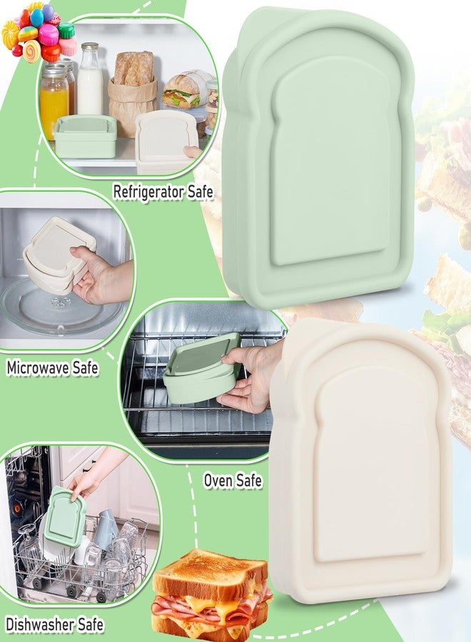 Willinglong 2 Pcs Silicone Sandwich Containers Lunch Box Sandwich Box Reusable Toast Containers Snacks and More, Microwave and Dishwasher Safe (Green and Beige) - Image 3