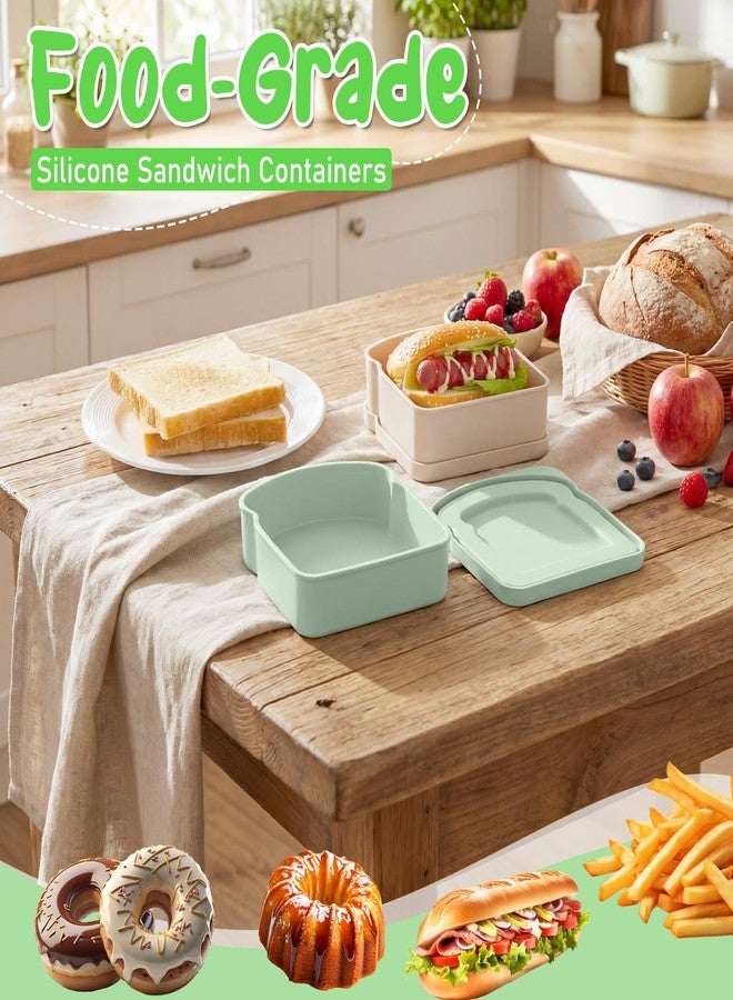 Willinglong 2 Pcs Silicone Sandwich Containers Lunch Box Sandwich Box Reusable Toast Containers Snacks and More, Microwave and Dishwasher Safe (Green and Beige) - Image 5