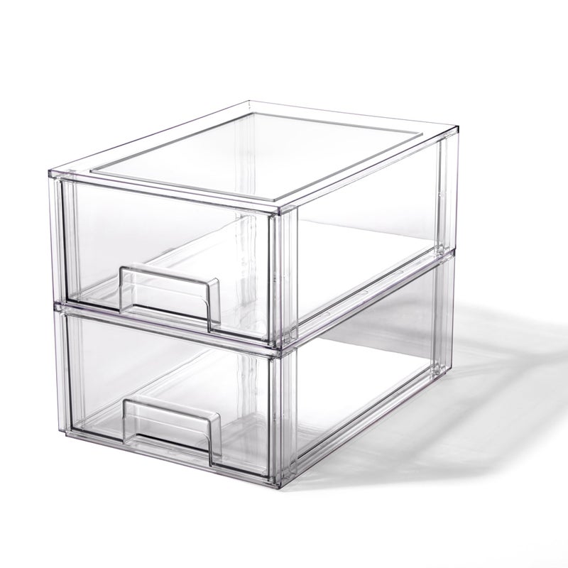 BINO | Stackable Storage Drawers, Large - 2 Pack, Clear | THE CRATE COLLECTION | Storage Bins With Drawers | Bathroom Organizers | Under Sink Organizer | Vanity Cabinet Home Organization - Image 1