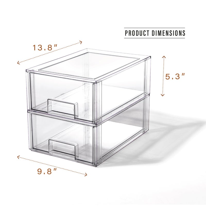 BINO | Stackable Storage Drawers, Large - 2 Pack, Clear | THE CRATE COLLECTION | Storage Bins With Drawers | Bathroom Organizers | Under Sink Organizer | Vanity Cabinet Home Organization - Image 2