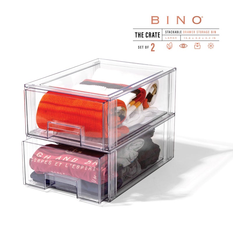 BINO | Stackable Storage Drawers, Large - 2 Pack, Clear | THE CRATE COLLECTION | Storage Bins With Drawers | Bathroom Organizers | Under Sink Organizer | Vanity Cabinet Home Organization - Image 3