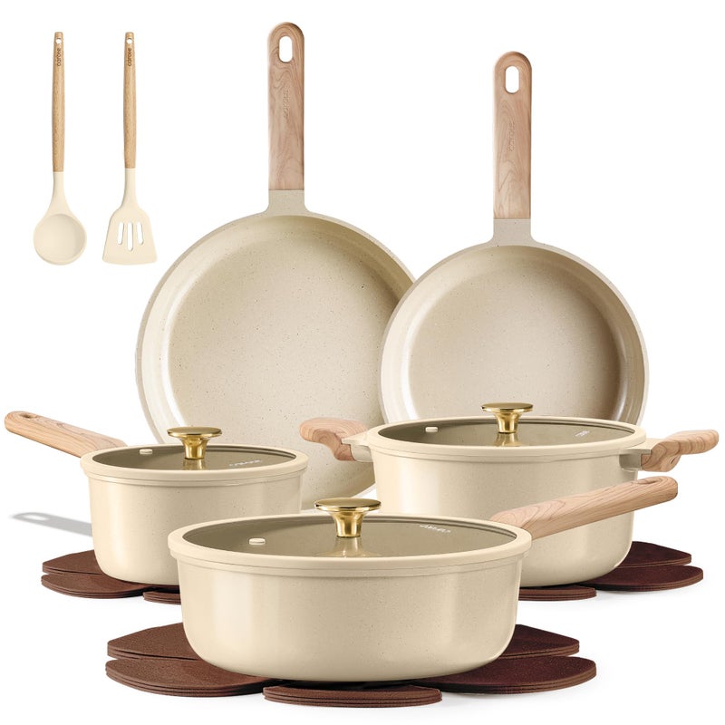 CAROTE 14Pcs Pots and Pans Set Non stick, Ceramic Cookware Set, Non-toxic Kitchen Cooking Set, PFAS and PFOA Free - Image 1